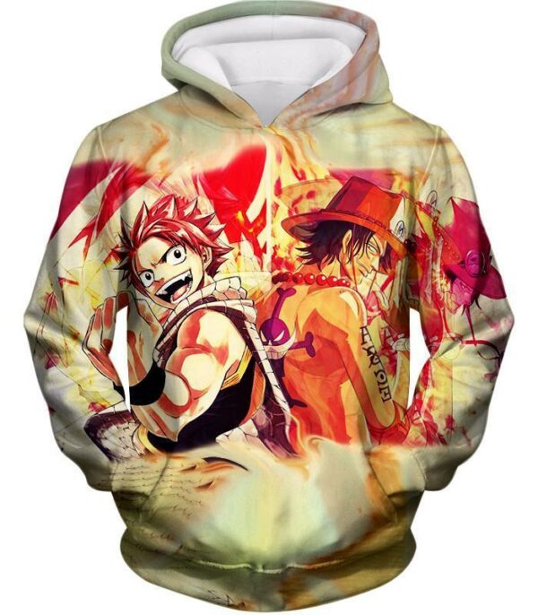 One Piece Zip Up Hoodie - One Piece Fire Using Anime Characters Natsu Dragneel And Portgas D Ace Zip Up Hoodie - Hoodie