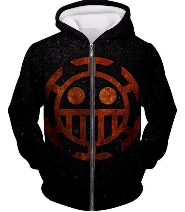 One Piece Zip Up Hoodie - One Piece Heart Pirates Flag Logo Black Zip Up Hoodie