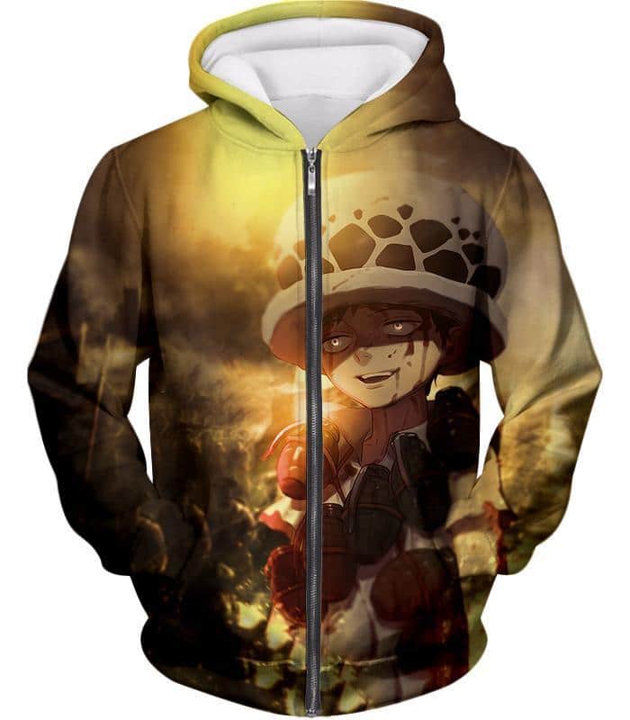 One Piece Zip Up Hoodie - One Piece Painful Past Dying Kid Trafalgar D Law Zip Up Hoodie - Zip Up Hoodie