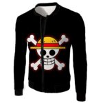 One Piece Zip Up Hoodie - One Piece Pirate Crew Straw Hat Logo Black Zip Up Hoodie - Jacket