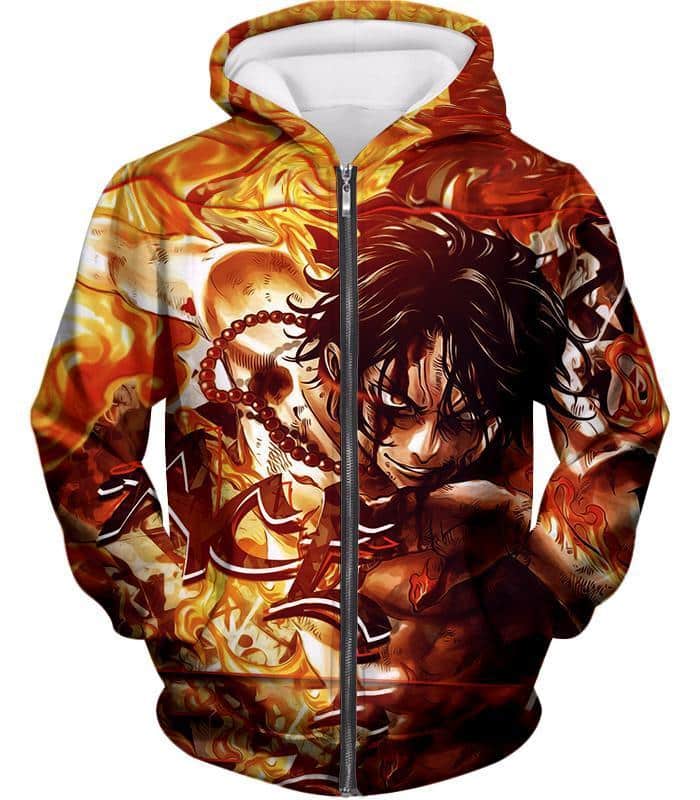 One Piece Zip Up Hoodie - One Piece Pirate Portgas D Ace Aka Fire Fist Ace Zip Up Hoodie - Zip Up Hoodie