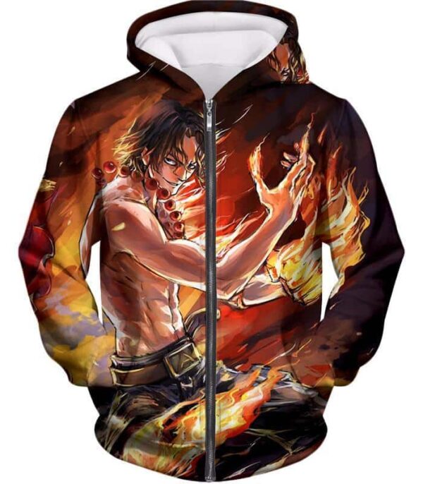 One Piece Zip Up Hoodie - One Piece Pirate Portgas D Ace Fan Art Zip Up Hoodie