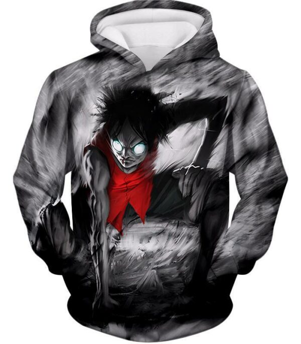 One Piece Zip Up Hoodie - One Piece Powerful Pirate Straw Hat Luffy Action Black Zip Up Hoodie - Hoodie