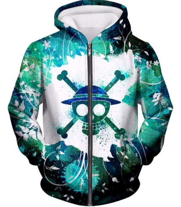 One Piece Zip Up Hoodie - One Piece Straw Hat Pirate Logo Psychedelic Print Zip Up Hoodie