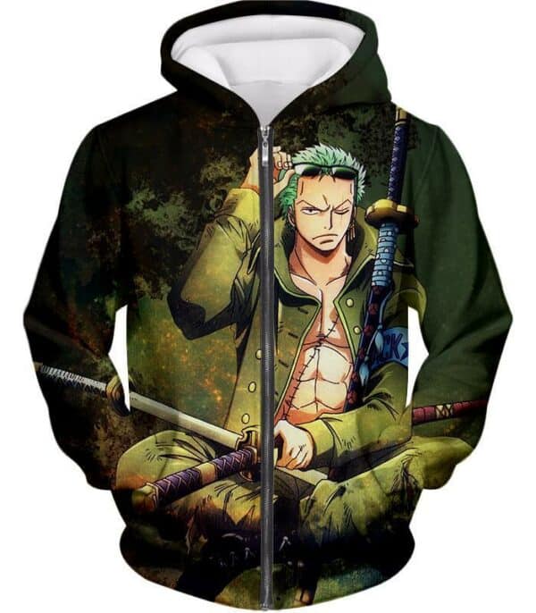 One Piece Zip Up Hoodie - One Piece Straw Hat Pirates First Man Roronoa Zoro Zip Up Hoodie