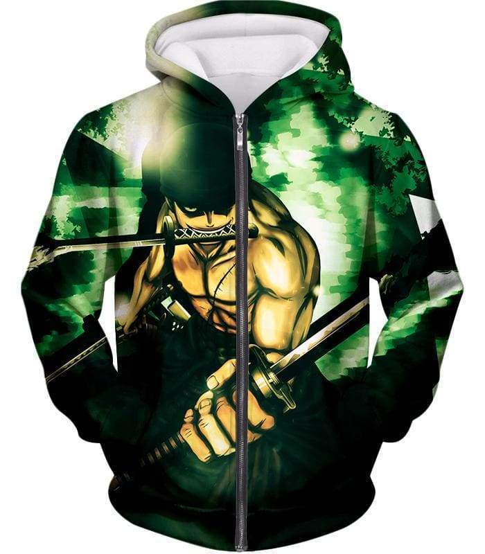 One Piece Zip Up Hoodie - One Piece Straw Hat Swordsman Demon Roronoa Zoro  Zip Up Hoodie