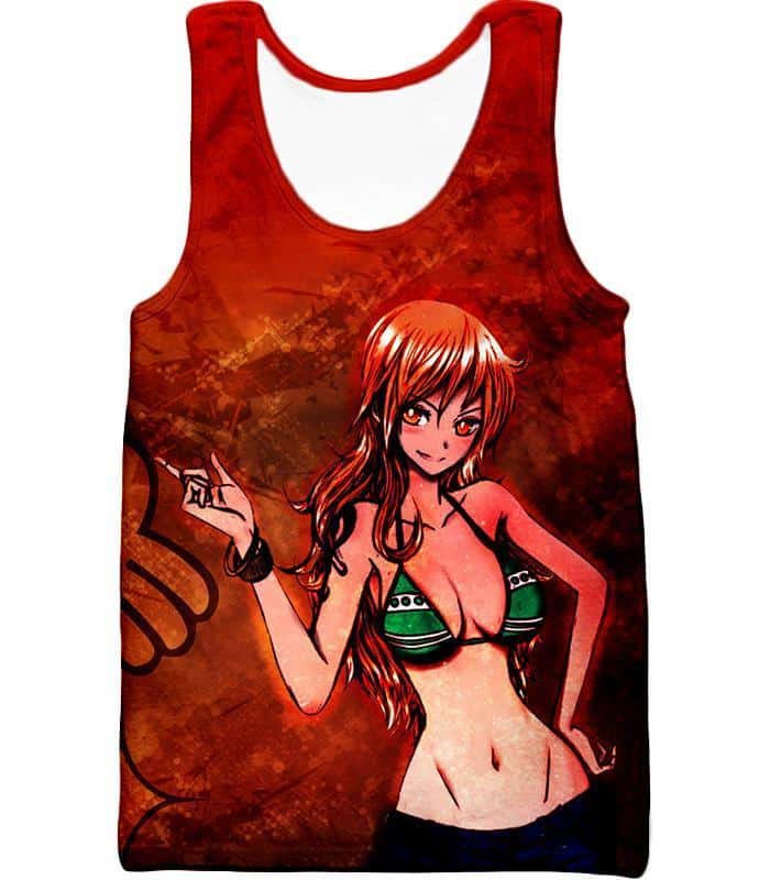 One Piece Zip Up Hoodie - One Piece Super Hot Orange Haired Pirate Thief Nami Fan Art Zip Up Hoodie - Tank Top