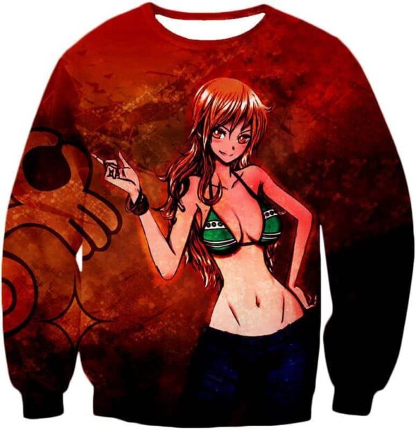 One Piece Zip Up Hoodie - One Piece Super Hot Orange Haired Pirate Thief Nami Fan Art Zip Up Hoodie - Sweatshirt