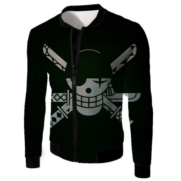 One Piece Zip Up Hoodie - One Piece Swordsman Roronoa Zoro Logo Black Zip Up Hoodie - Jacket