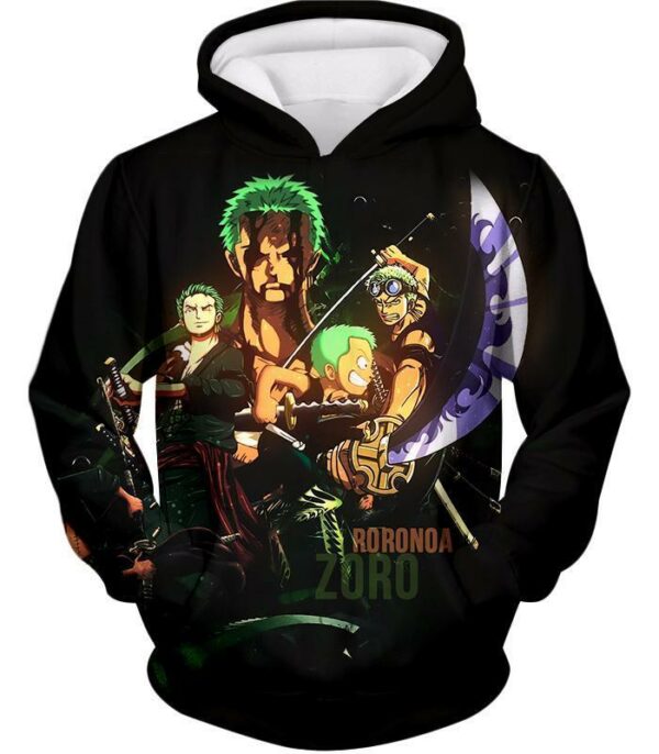 One Piece Zip Up Hoodie - One Piece Swordsman Roronoa Zoro Promo Black Zip Up Hoodie - Hoodie