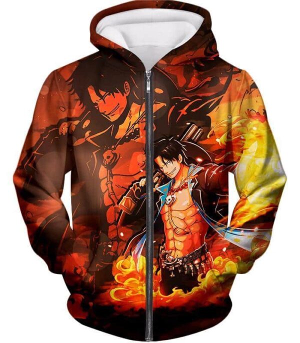 One Piece Zip Up Hoodie - One Piece Whitebeard Pirate Commander Fire Fist Ace Zip Up Hoodie