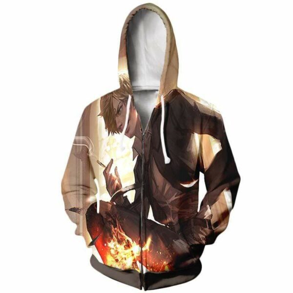 Sanji Diable Jambe Attack 3D Hoodie - One Piece Anime Zip Up Hoodie - Zip Up Hoodie