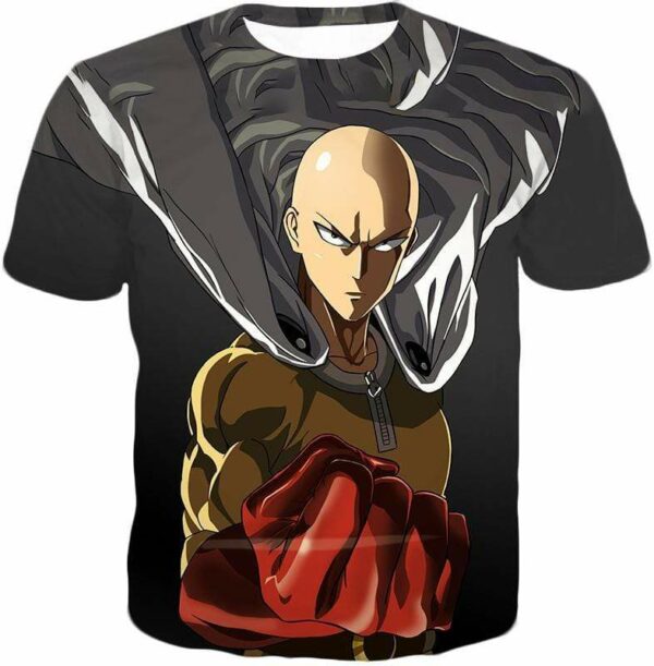 One Punch Man Most Powerful Hero Saitama Promo Black Zip Up Hoodie - T-Shirt