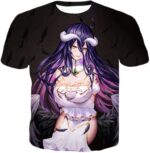 Overlord Guardian Supervisor Albedo The White Devil Cute Promo Black Hoodie - T-Shirt