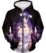 Overlord Guardian Supervisor Albedo The White Devil Cute Promo Black Hoodie - Zip Up Hoodie