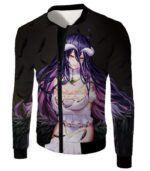 Overlord Guardian Supervisor Albedo The White Devil Cute Promo Black Zip Up Hoodie - Jacket