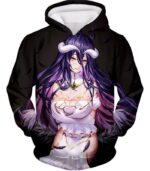 Overlord Guardian Supervisor Albedo The White Devil Cute Promo Black Zip Up Hoodie - Hoodie