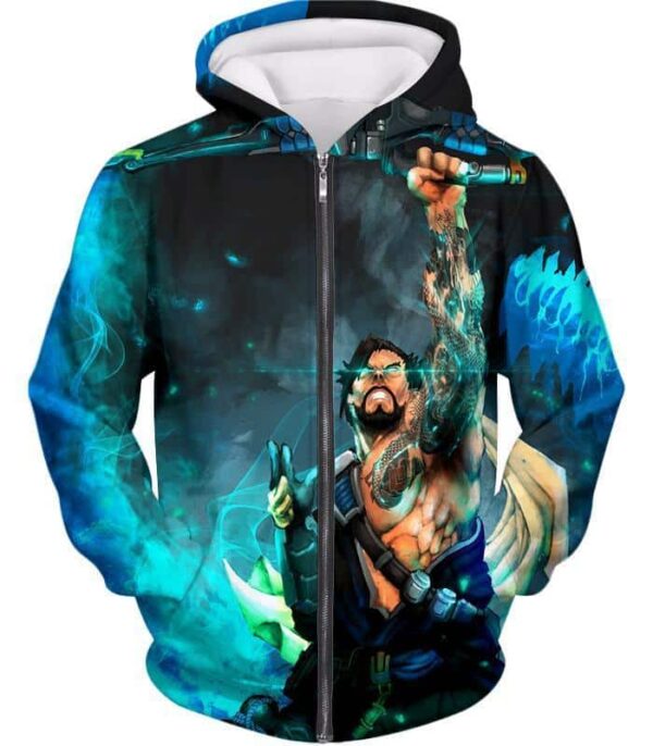 Overwatch Bow Arrow Specialist Fighter Hanzo Hoodie - Zip Up Hoodie