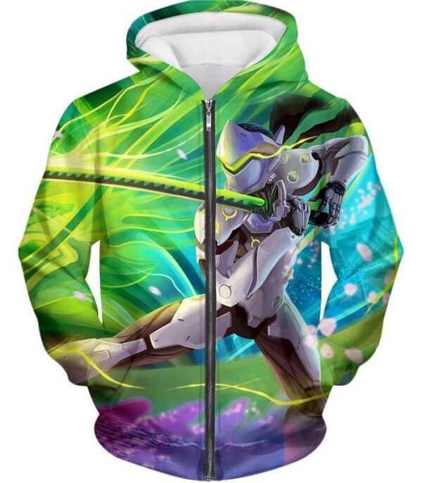 Overwatch Cyborg Ninja Fighter Genji Zip Up Hoodie - Zip Up Hoodie