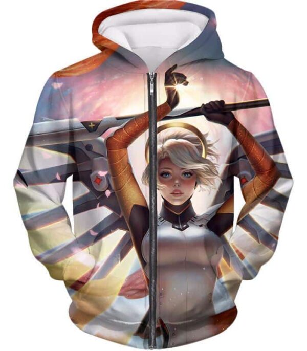 Overwatch Flying Healer Valkyrie Mercy Hoodie - Overwatch Hoodie - Zip Up Hoodie