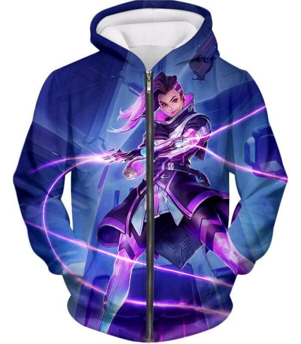 Overwatch Purple Offense Hero Sombra Hoodie - Zip Up Hoodie