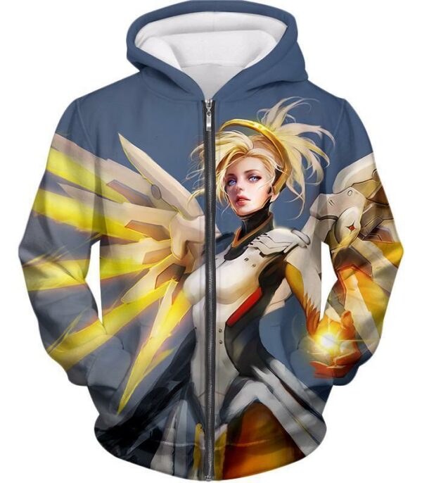 Overwatch Team Healer Flying Mercy Hoodie - Zip Up Hoodie