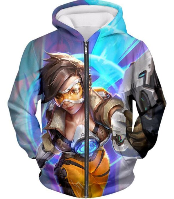 Overwatch Time Travelling Hero Tracer Hoodie - Zip Up Hoodie