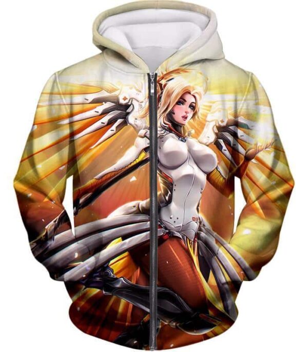 Overwatch Valkyrie Mercy Support Hero Hoodie - Overwatch Hoodie - Zip Up Hoodie