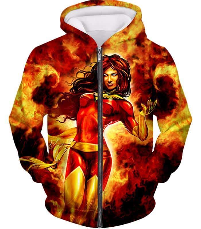 Dangerous X-Men Villain Dark Phoenix Blazing Action Zip Up Hoodie - Zip Up Hoodie