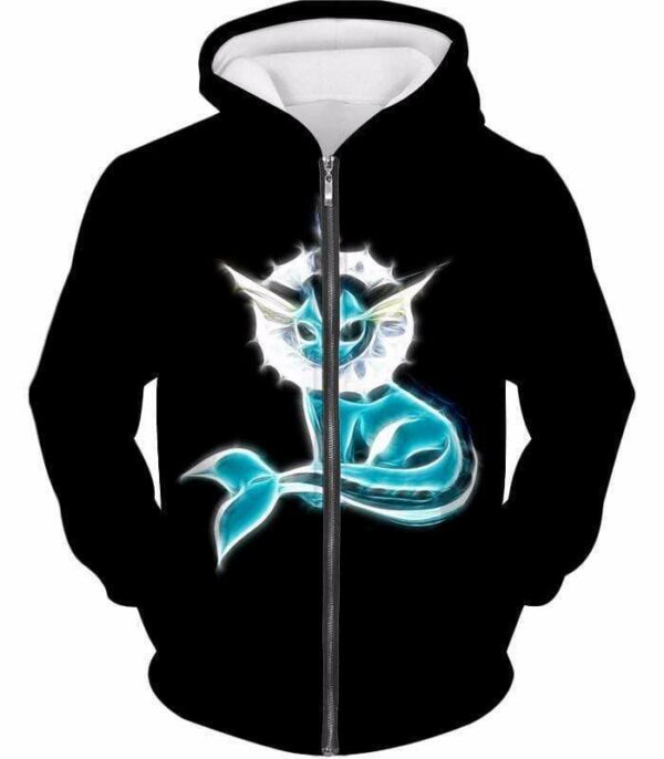 Pokemon Cool Eevee Water Evolution Vaporeon Black Hoodie  - Pokemon Hoodie - Zip Up Hoodie