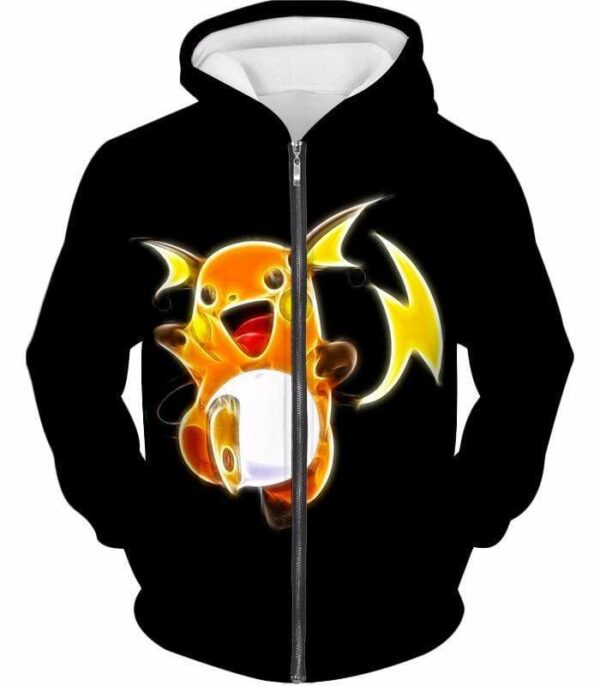 Pokemon Cool Thunder Pokemon Raichu Black Hoodie  - Pokemon Hoodie - Zip Up Hoodie