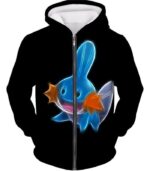 Pokemon Cute Water Type Pokemon Mudkip Cool Black Hoodie - Zip Up Hoodie