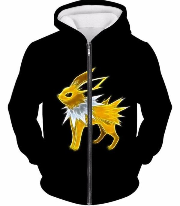 Pokemon Eevee Thunder Type Evolution Jolteon Black Hoodie  - Pokemon Hoodie - Zip Up Hoodie