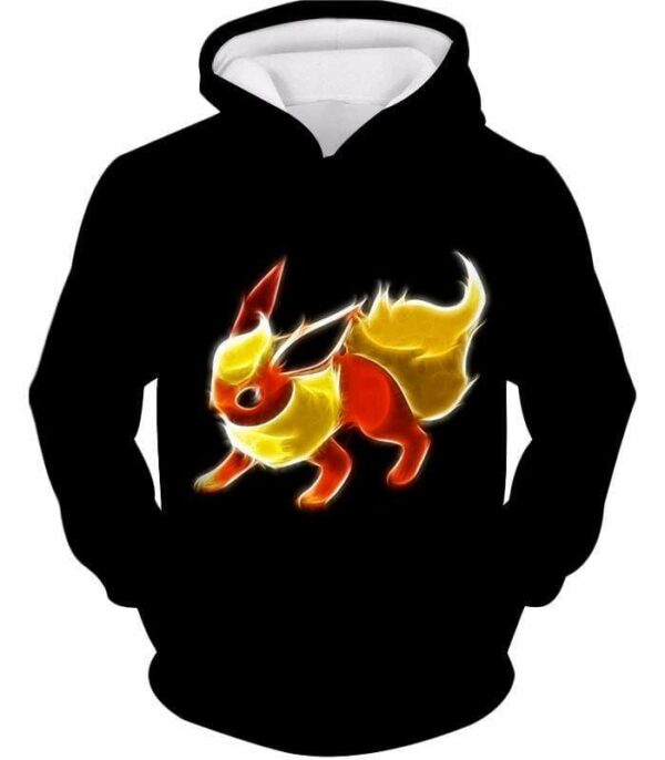 Pokemon Fire Type Eevee Evolution Flareon Cool Black Zip Up Hoodie  - Pokemon Zip Up Hoodie - Hoodie