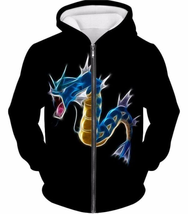 Pokemon Flying Water Type Pokemon Gyarados Black Zip Up Hoodie  - Pokemon Zip Up Hoodie