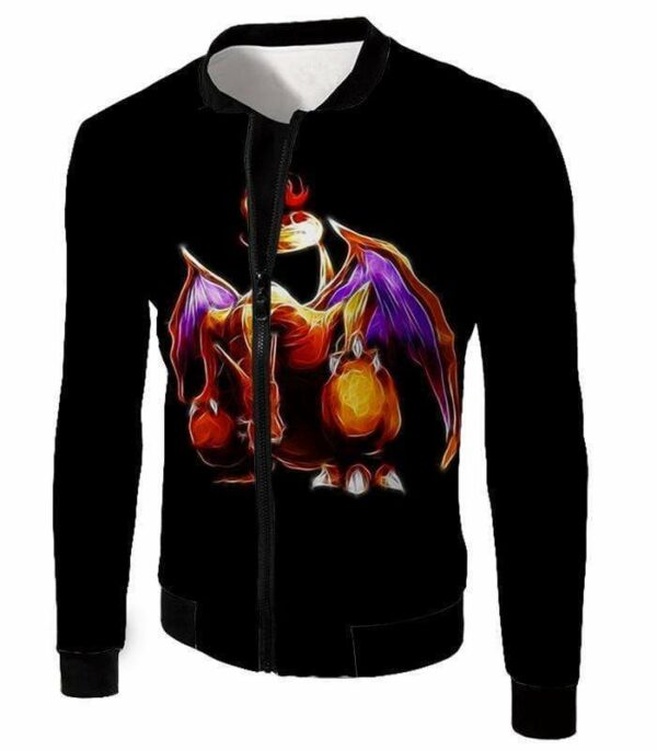 Pokemon Generation One Flying Fire Type Pokemon Charizard Cool Black Hoodie  - Pokemon Hoodie - Jacket