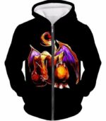 Pokemon Generation One Flying Fire Type Pokemon Charizard Cool Black Zip Up Hoodie  - Pokemon Zip Up Hoodie