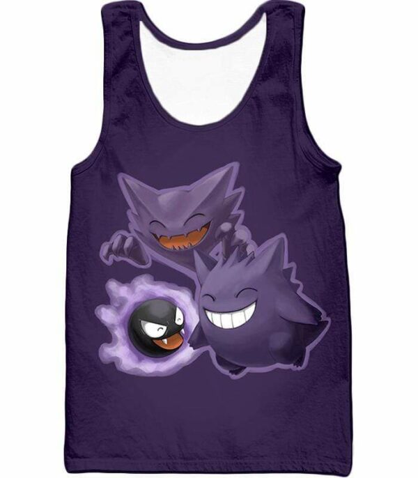 Pokemon Ghost Pokemon Trio Ghastly Hunter And Gengar Cool Anime Zip Up Hoodie  - Pokemon Zip Up Hoodie - Tank Top