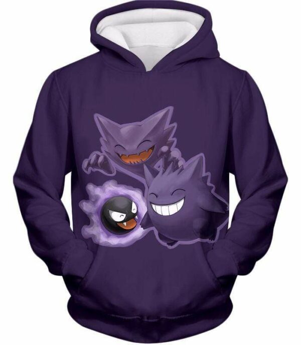 Pokemon Ghost Pokemon Trio Ghastly Hunter And Gengar Cool Anime Zip Up Hoodie  - Pokemon Zip Up Hoodie - Hoodie