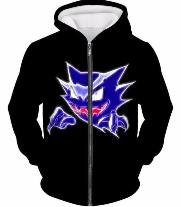 Pokemon Ghost Type Pokemon Haunter Anime Black Hoodie  - Pokemon Hoodie - Zip Up Hoodie