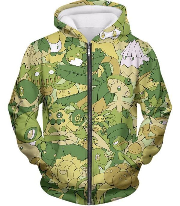 Pokemon Hoodie - Grass Type Pokemons Hoodie - Zip Up Hoodie