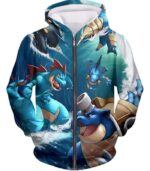 Pokemon Hoodie - Pokemon All Powerful Water Type Pokemons Cool Hoodie - Zip Up Hoodie