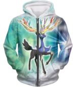 Pokemon Hoodie - Pokemon Beautiful Fairy Pokemon Species Xerneas Hoodie - Zip Up Hoodie