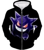 Pokemon Hoodie - Pokemon Cool Ghost Type Pokemon Gengar Black Hoodie - Zip Up Hoodie