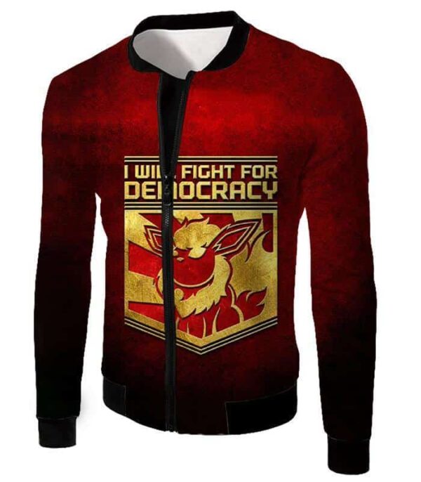 Pokemon Hoodie - Pokemon Cool Pokemon Flareon Promo Quote I Will Fight For Democracy Hoodie - Jacket