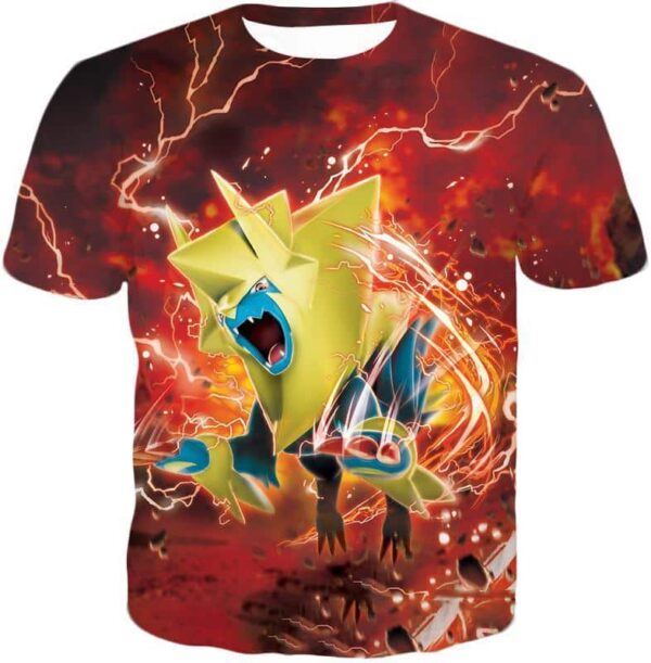 Pokemon Hoodie - Pokemon Electric Type Pokemon Mega Manectric HD Graphic Red Hoodie - T-Shirt