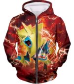 Pokemon Hoodie - Pokemon Electric Type Pokemon Mega Manectric HD Graphic Red Hoodie - Zip Up Hoodie