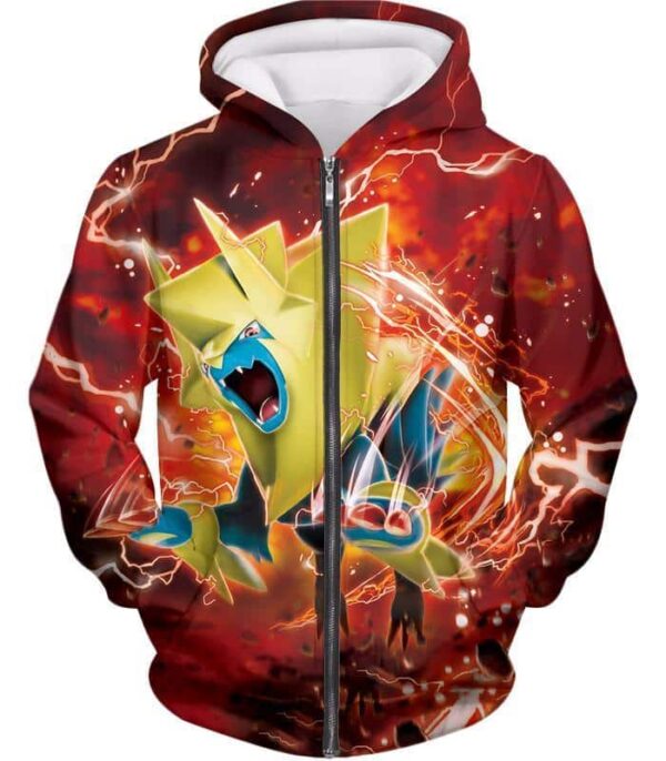 Pokemon Hoodie - Pokemon Electric Type Pokemon Mega Manectric HD Graphic Red Hoodie - Zip Up Hoodie