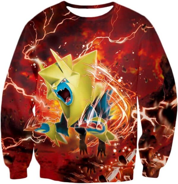 Pokemon Hoodie - Pokemon Electric Type Pokemon Mega Manectric HD Graphic Red Hoodie - Sweatshirt