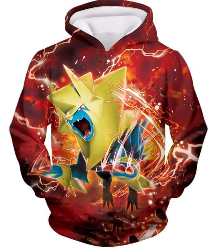 Pokemon Hoodie - Pokemon Electric Type Pokemon Mega Manectric HD Graphic Red Hoodie